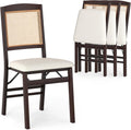 KOTEK Folding Dining Chairs Set of 4, Wooden Kitchen Chairs with Padded Seat & Rattan Backrest, Foldable Armless Side Chairs for Dining Room, Living Room (Espresso & Beige)