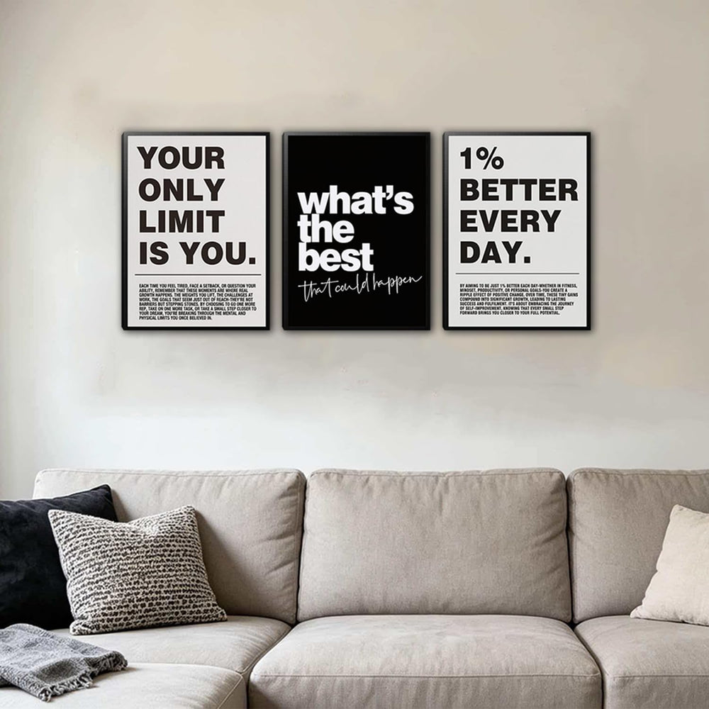 Kownzev Motivational Wall Art Set of 3, Black White Gym Office Decor 12x16