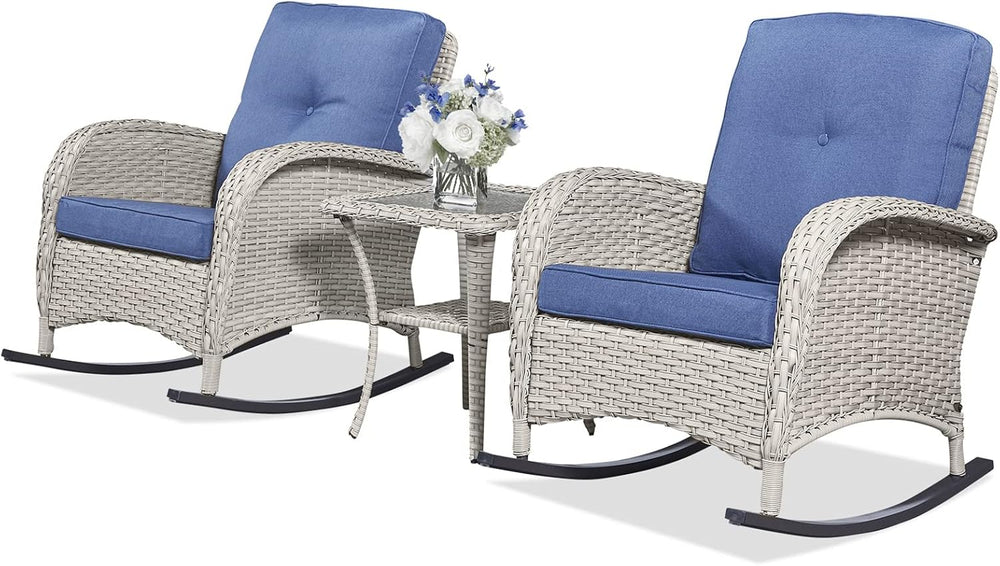 Belord Outdoor Rocking Chairs Set of 2, Wicker Rocker Rocking Chairs for Porc...