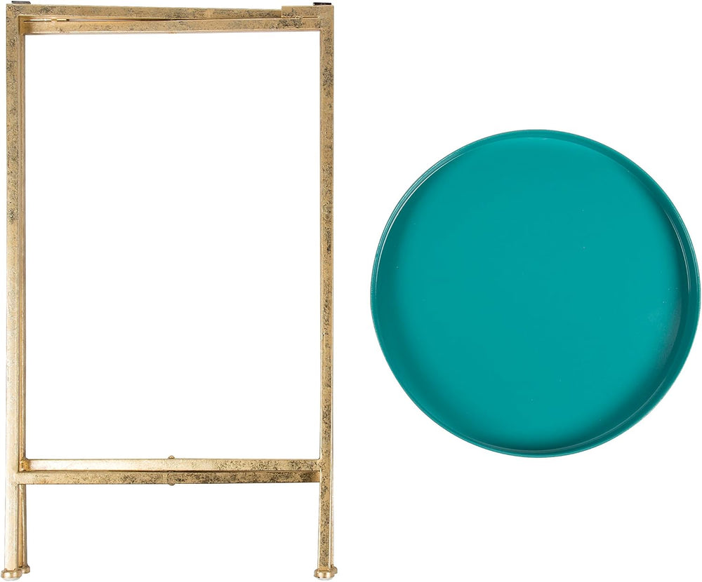 Kate and Laurel Celia Round Metal Foldable Tray Accent Table, Teal with Gold ...