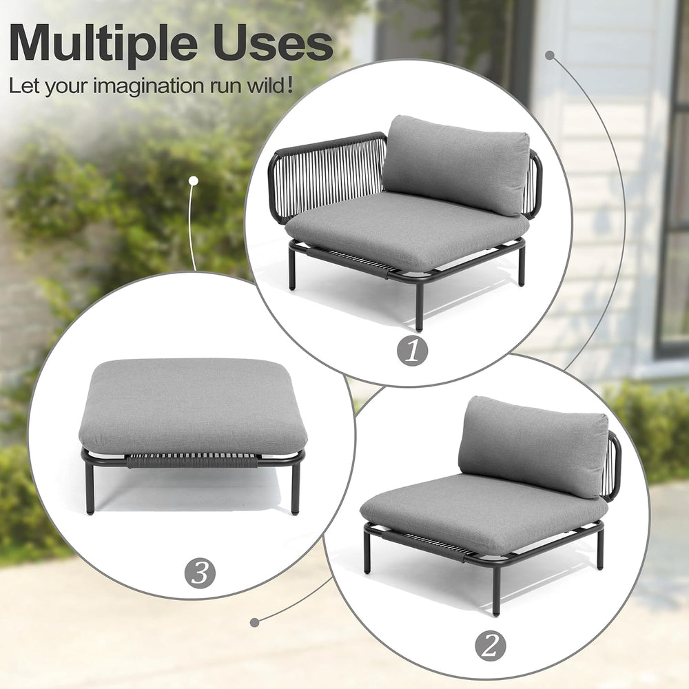 Patio Furniture Set, Outdoor Patio Furniture Oversized Metal Single Sofa, 1-s...