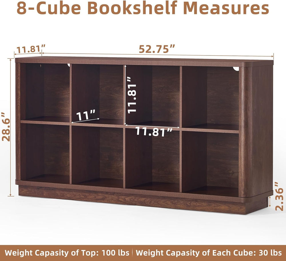 Joaxswe 8 Cube Bookcase, 52" Long Horizontal Book Shelf w/Curved Edge, F...
