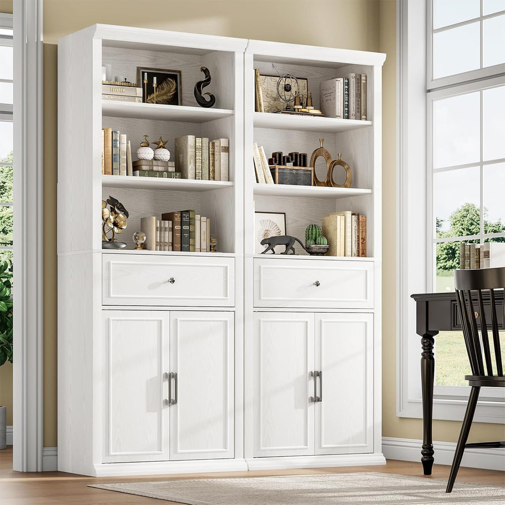 Rresyet Bookshelf with Doors and Drawers, 6-Tier, 72 Inch, White