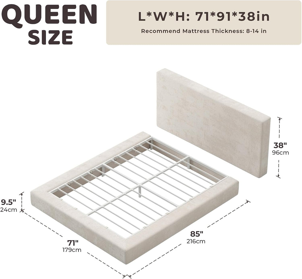 RECCI AirFrame Queen Upholstered Bed Frame with Plush Padded Headboard