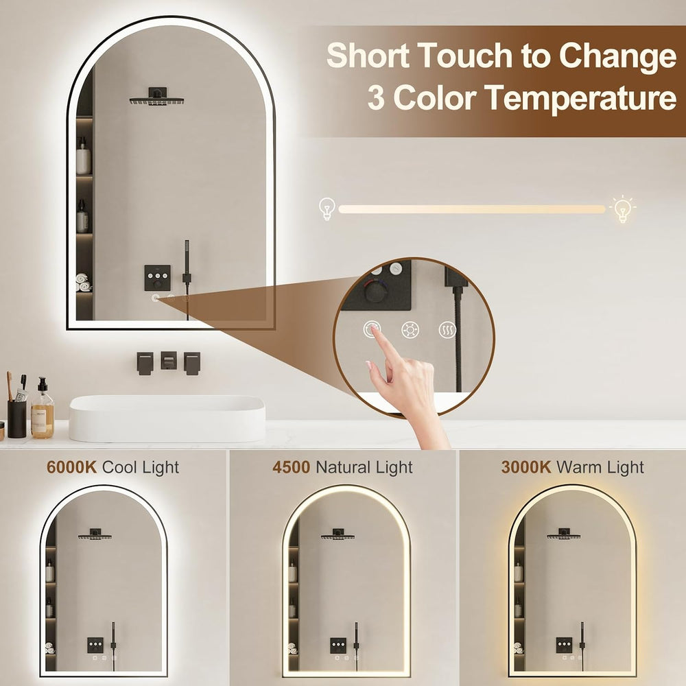 24"x36" Arched LED Lighted Bathroom Mirror with Lights