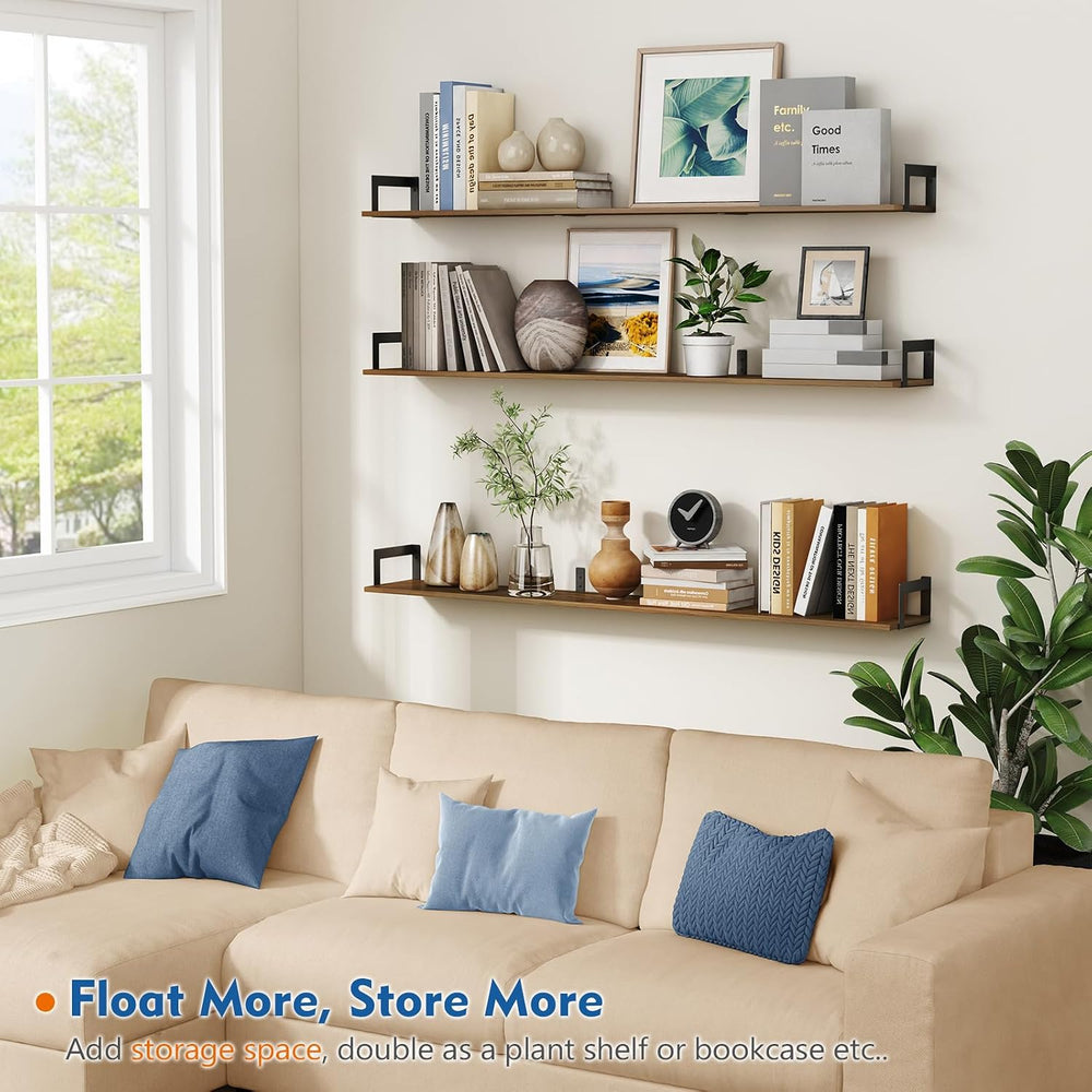 Harwaya Large Floating Shelves for Wall 48 Inches Long Set of 3, Rustic Wood ...