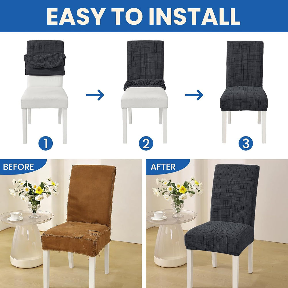 Stretch Chair Covers for Dining Chairs Set of 6, Charcoal Gray