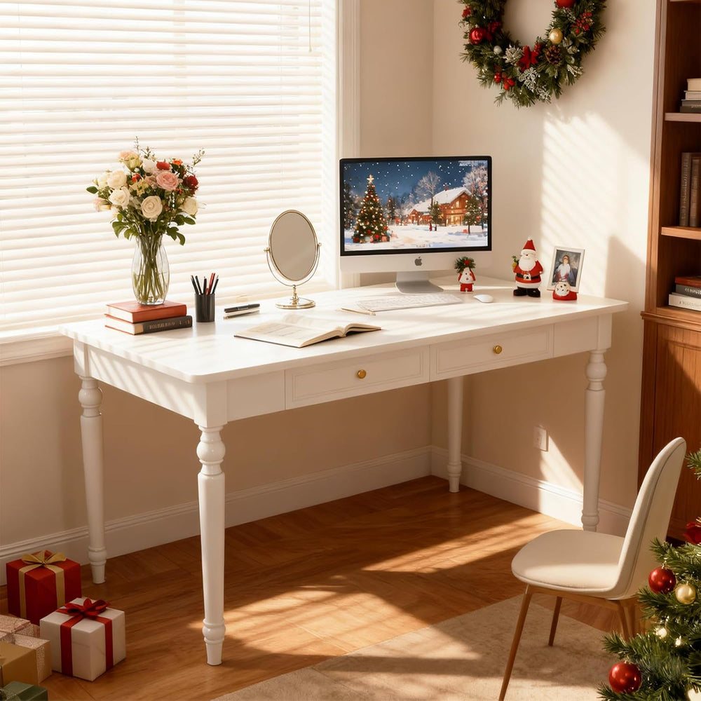 48in Rubber Wood Desk with Two Drawers,Home Writing Tables with Storage