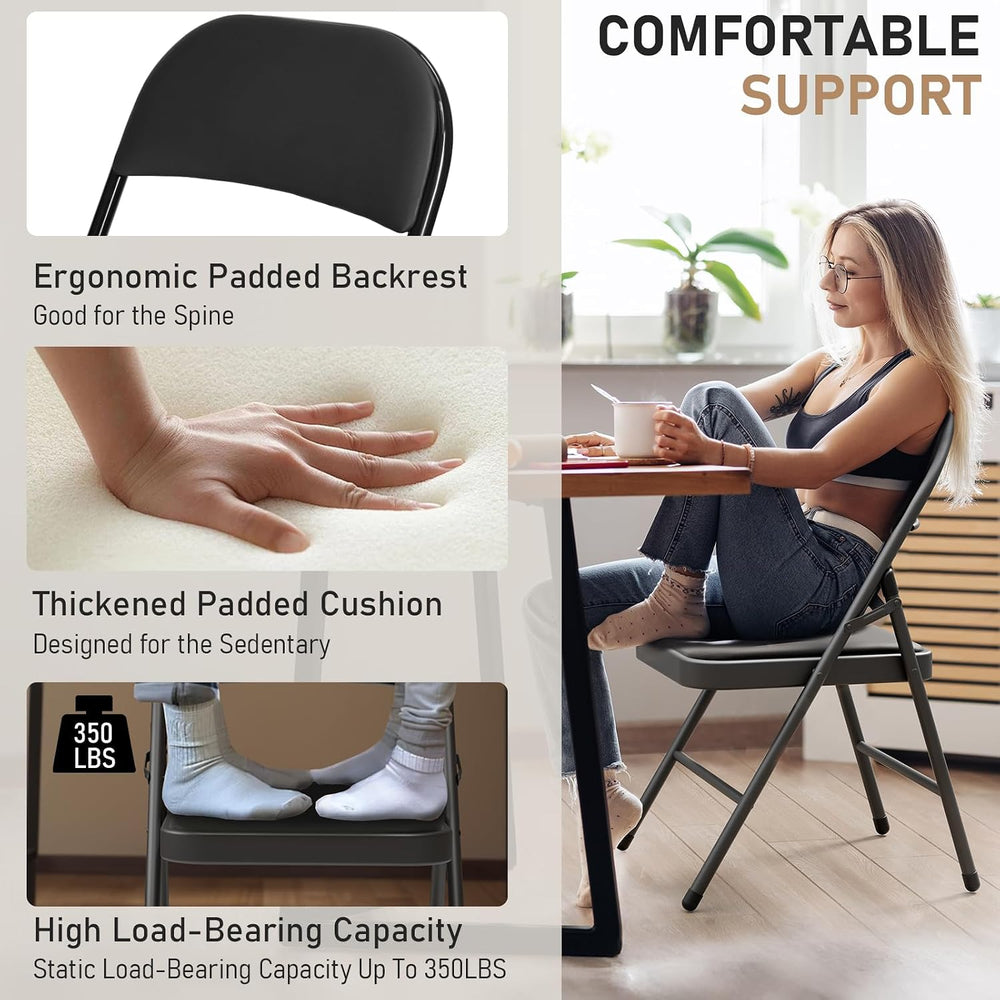 30 Pack Black Folding Chairs with Padded Cushion,Metal Frame,350lbs