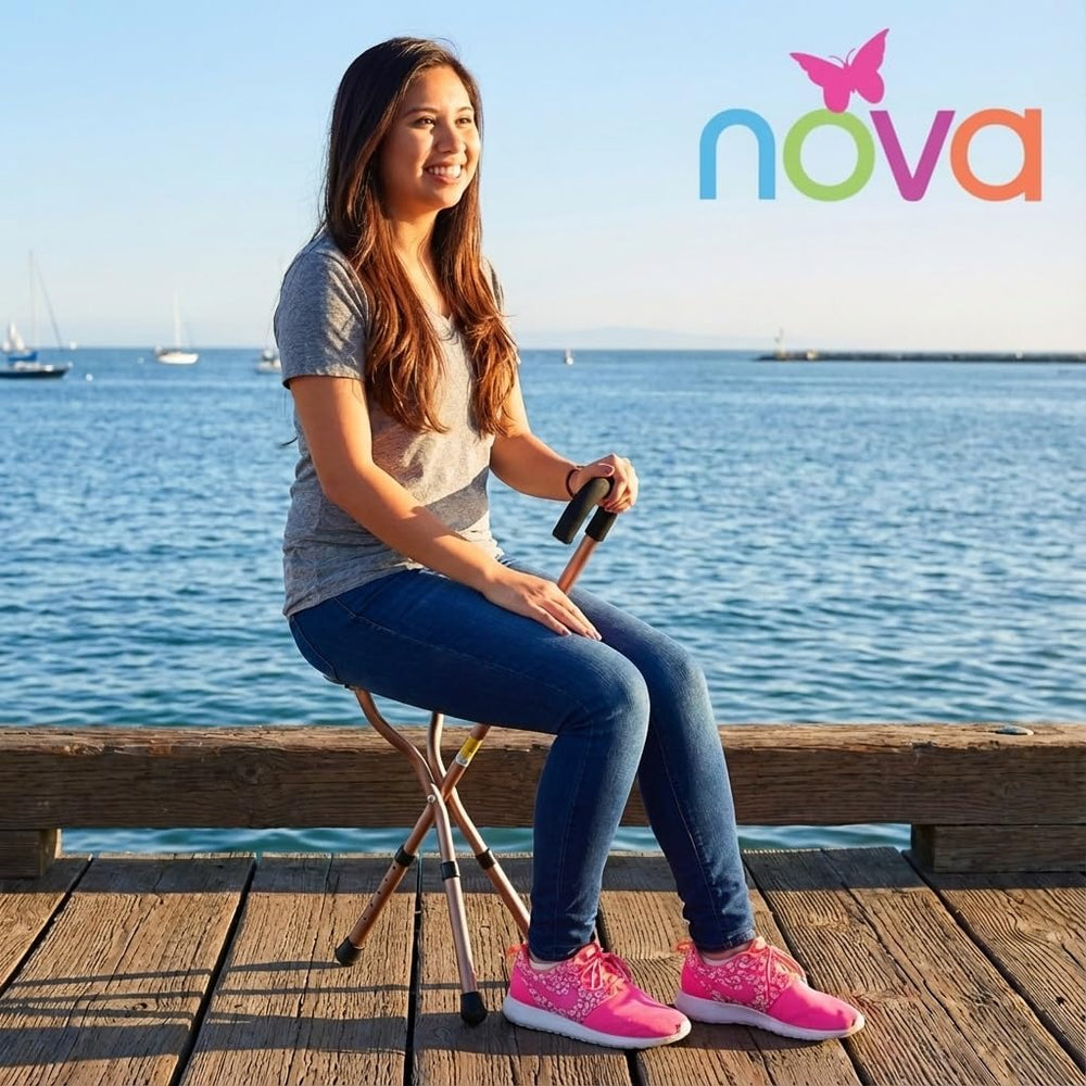 NOVA Folding & Adjustable Seat Cane – Lightweight, Durable Walking Cane w...