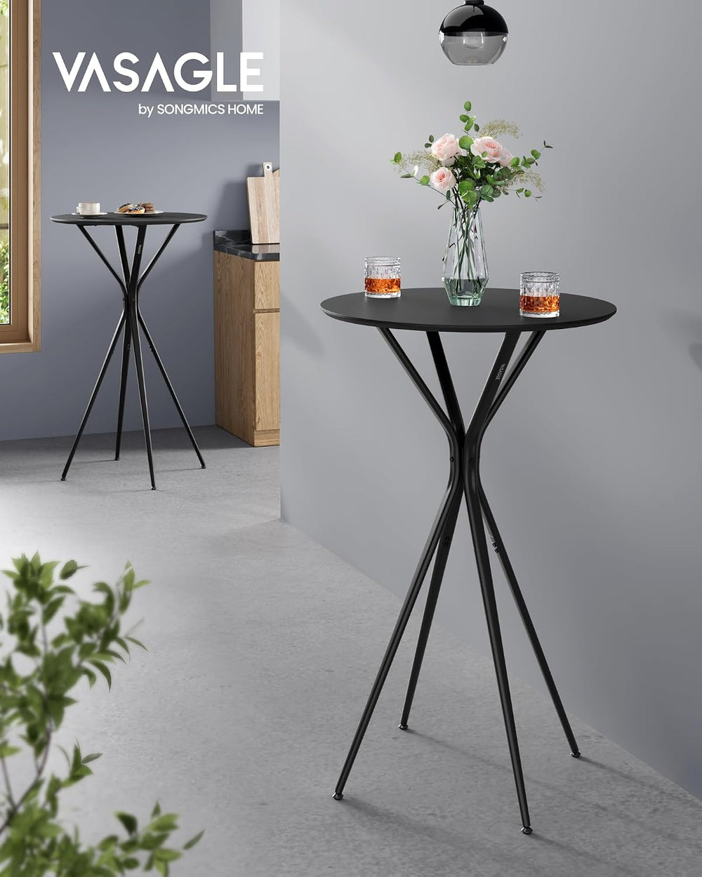 VASAGLE Set of 2 Bar Table, Round Cocktail Table, Metal Frame