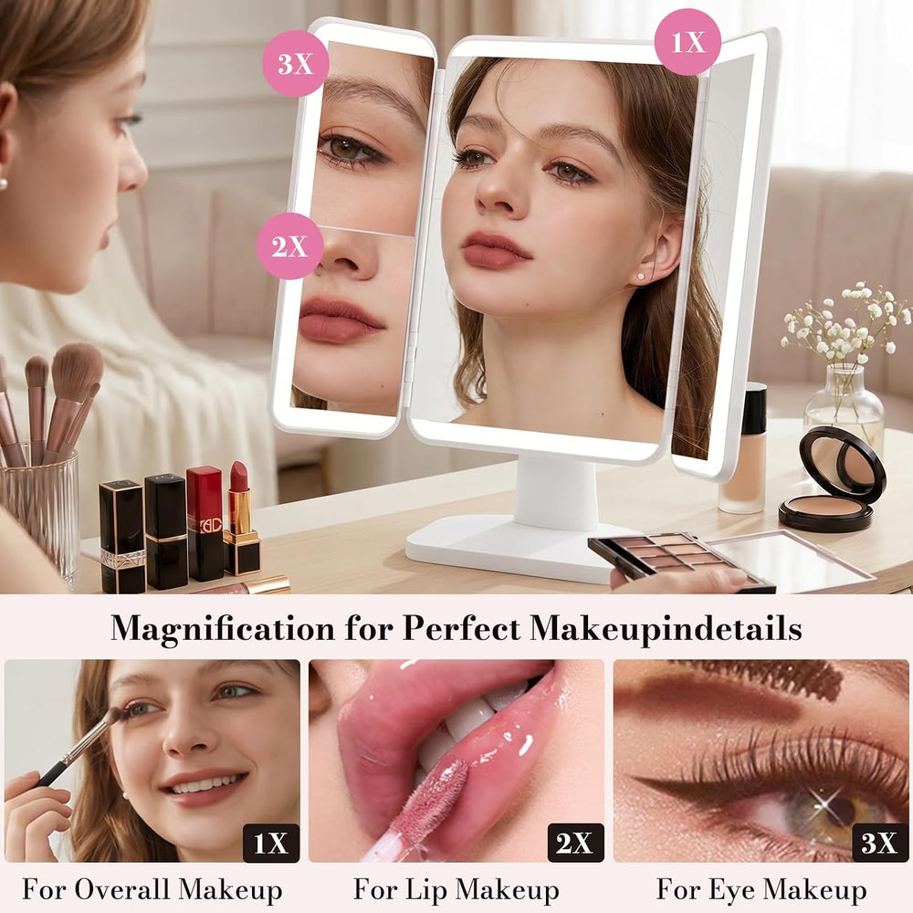 SIMETRA 15.6'' Rechargeable Makeup Mirror with Lights Trifold Vanity ...