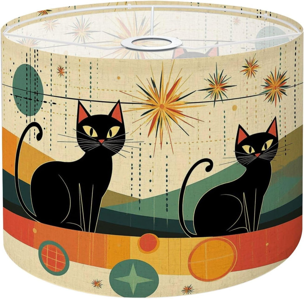 Drum Lamp Shade Mid Century Black Cat Retro Atomic Starburst Modern Abstract ...