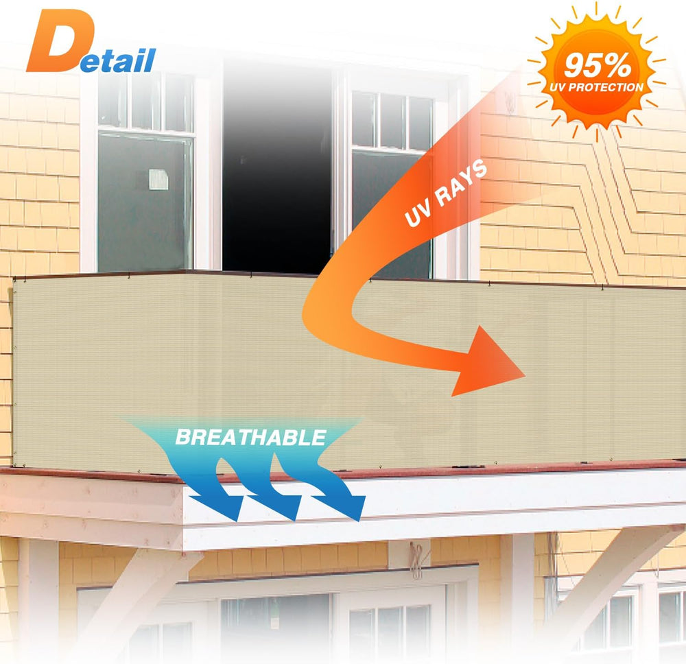 TANG 3' x 50' Balcony Privacy Screen Fence for Apartment Deck Railing...