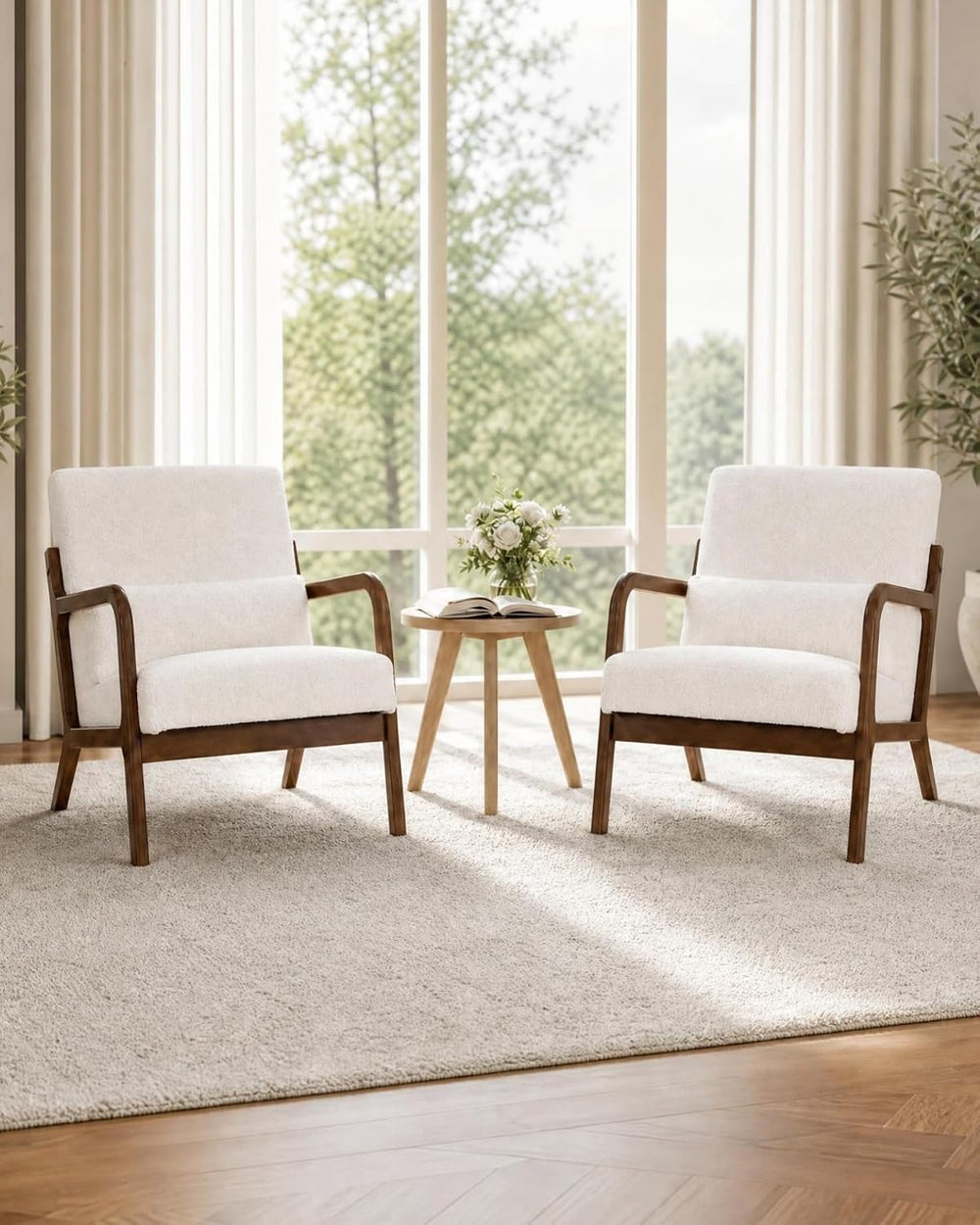 Garvee Mid Century Accent Chair, Upholstered Armchair with Lumbar Pillow