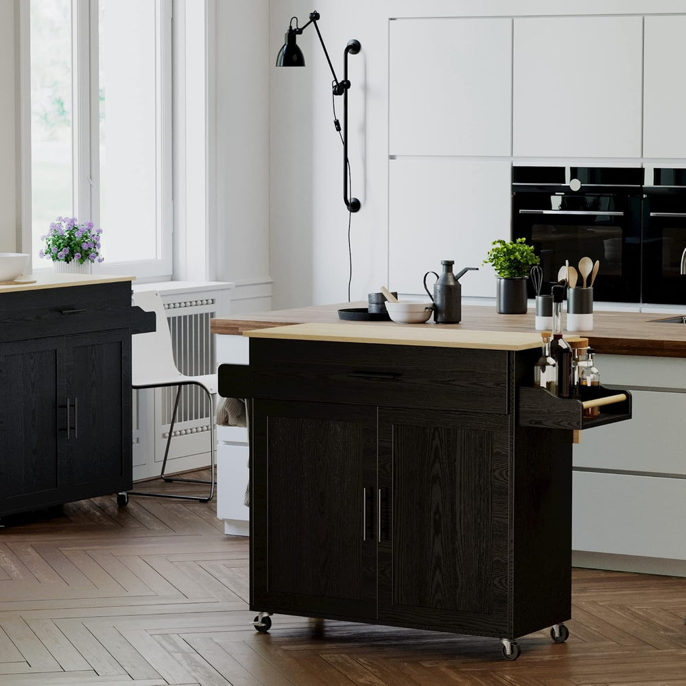 IRONCK Kitchen Island Table on Wheels with Drop Leaf, 47.25" Wide Black