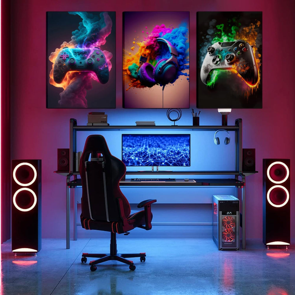 BGFCE Gaming Room Decor Canvas Wall Art Set of 3 - Cool Video Gaming Theme Wa...