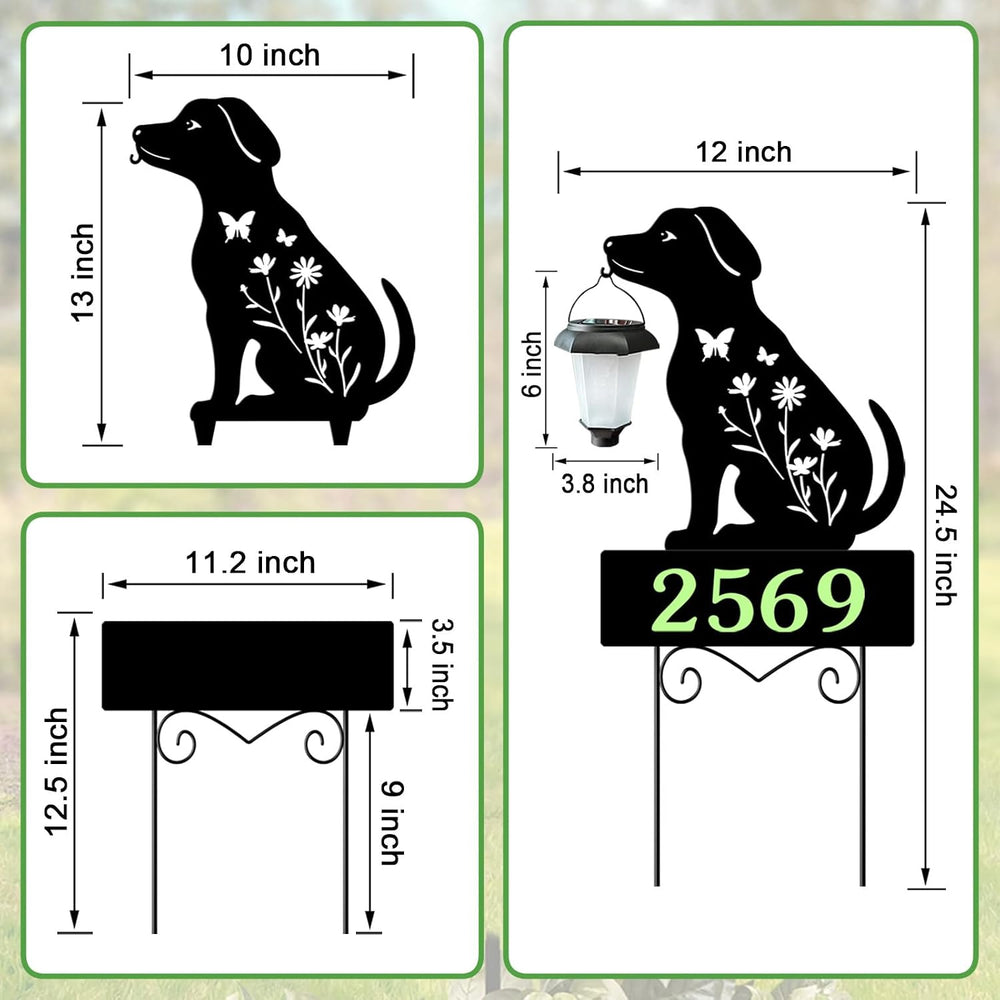 Solar House Numbers for Outside,Metal Dog Address Signs for Houses Yard