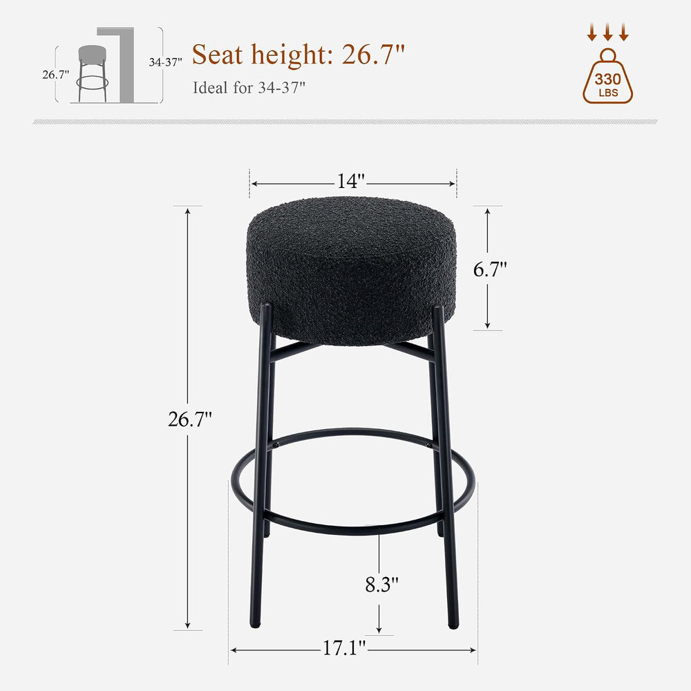 Boucle Backless Counter Stools Set of 2, Modern Swivel Bar Stools with Round ...