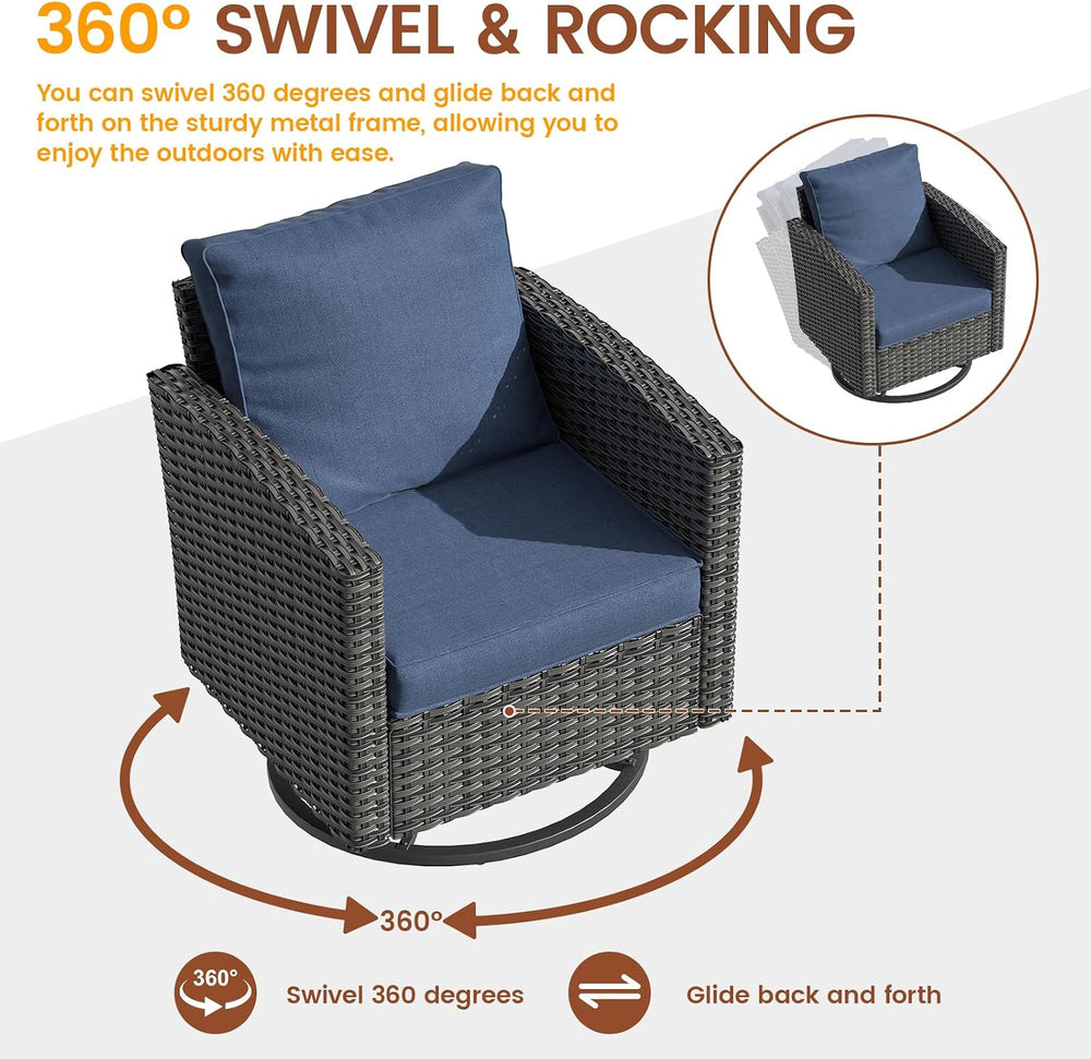 UDPATIO Patio Furniture Set with Swivel Rocking Chair, 6 Pcs Outdoor Couch