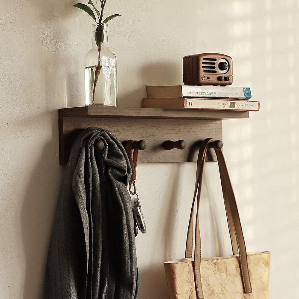 Entrance Coat Rack ，Coat Hooks, Wall-Mounted Wooden Hook Rack, Wall-Mounted S...