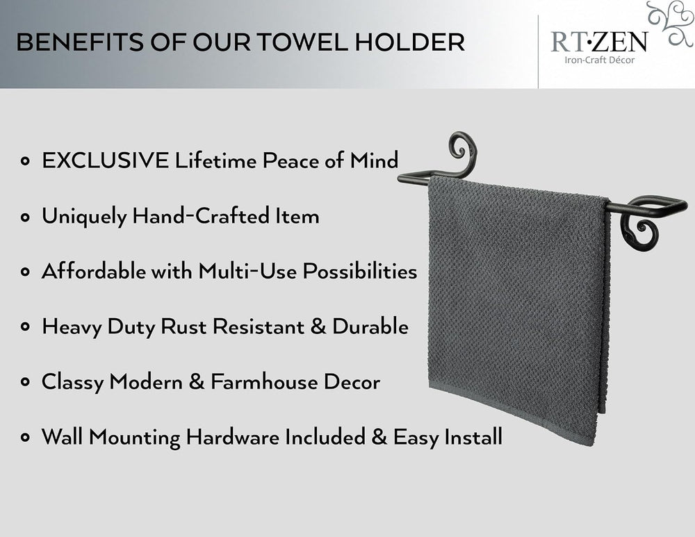 RTZEN Farmhouse Bathroom Towel Holder Wall Mount, Matte Black Decoration