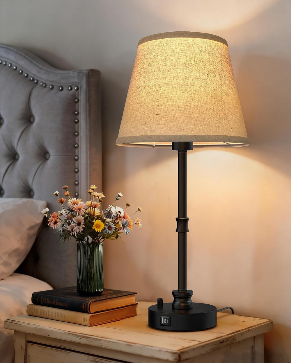 EppieBasic 24" Bedside Table Lamps Set of 2 with 3-Way Rotary Dimming