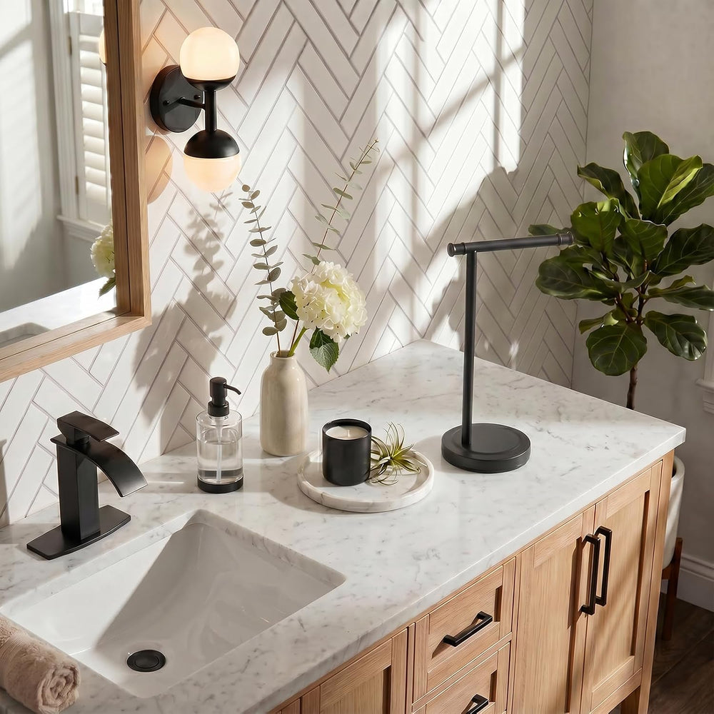 Hoimpro Hand Towel Holder Stand Bathroom Towel Bar Rack Countertop Black