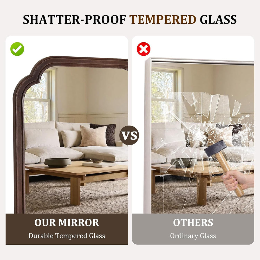 WallBeyond 20" x 30" Rounded Corner Arch Wall Mirror with Wood Fram...