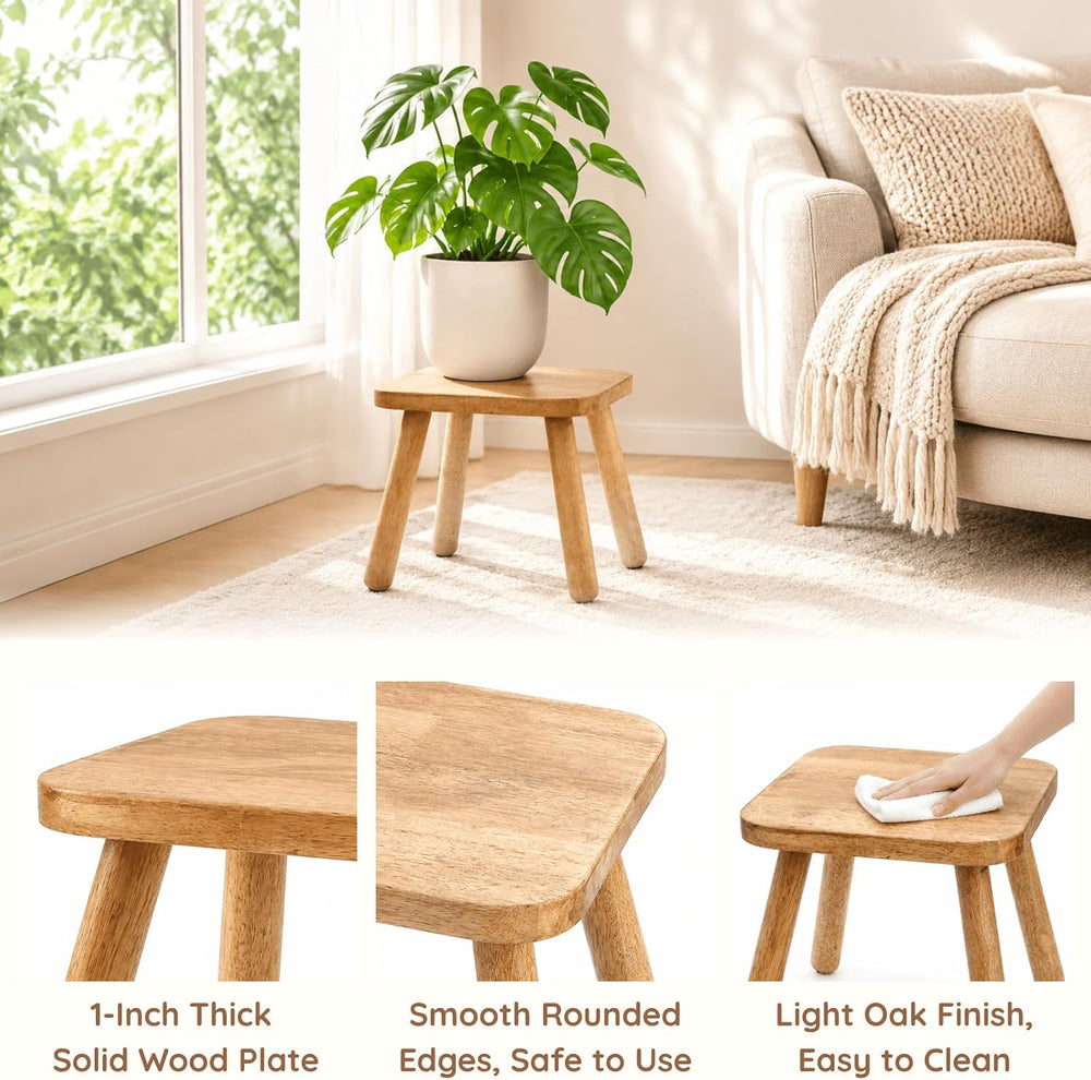 Youeon 12 Inch Square Solid Wooden Step Stool, Non-Slip One Step Stool for Ad...