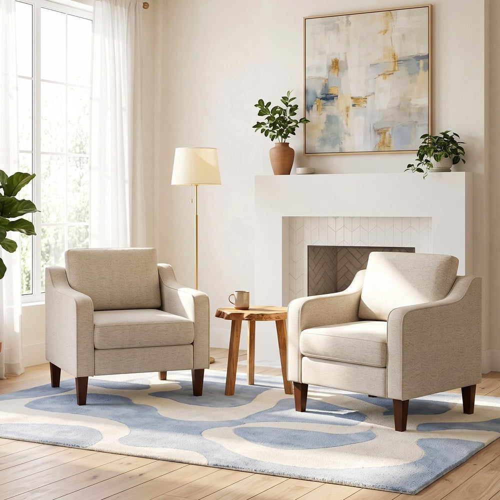 BestMassage Accent Chair, Beige Fabric Upholstered Armchair