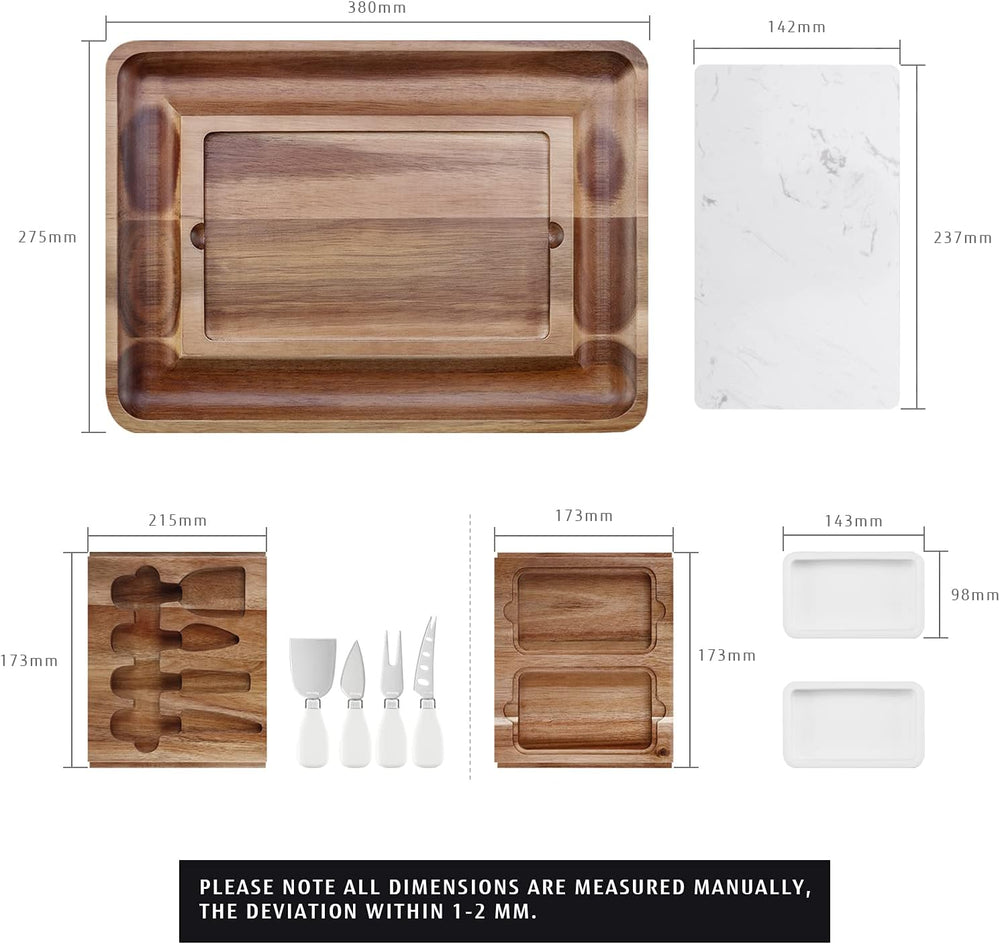 hecef Cheese Board Set Acacia Wood - Large Charcuterie Board with Stainless S...