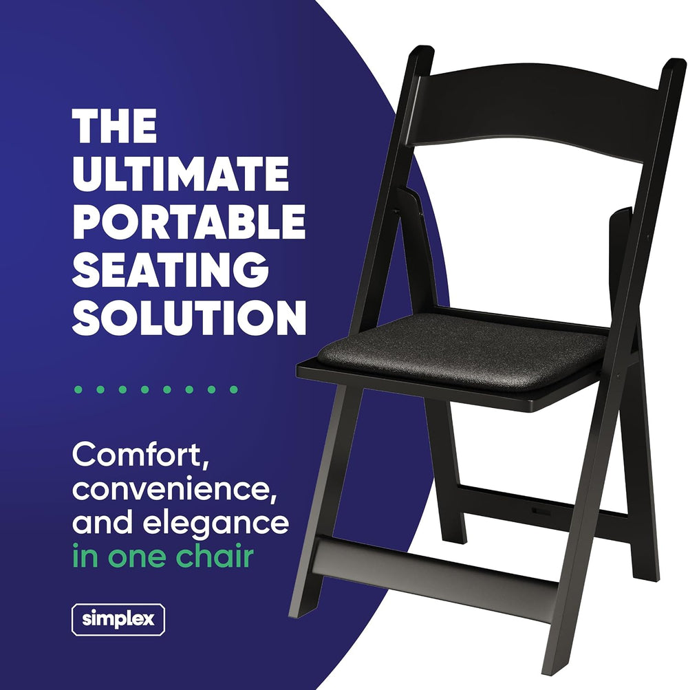 SIMPLEX 100 Black Resin Folding Chairs, Stackable Event & Party Chairs, 8...
