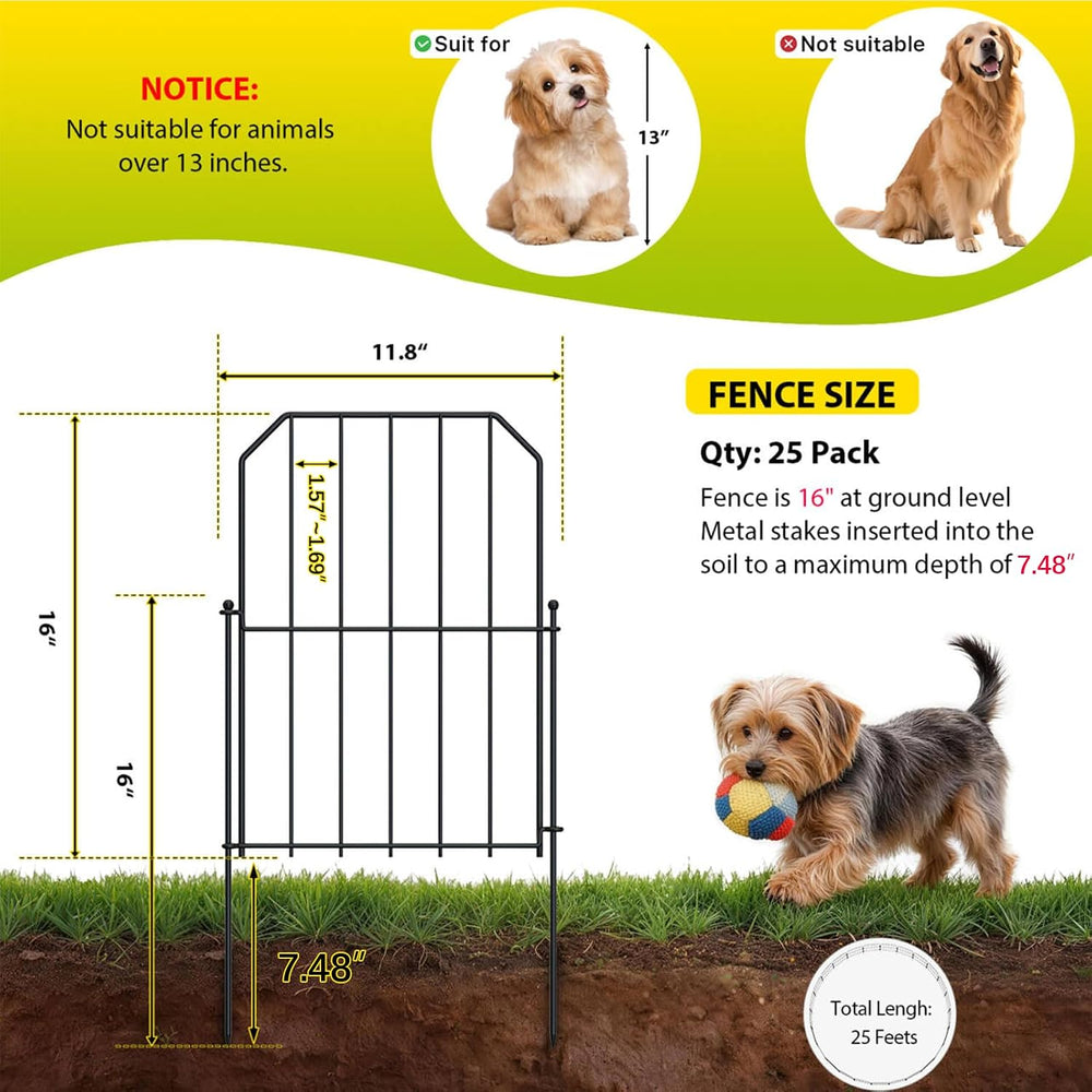 VANCASTLE Decorative Garden Fence, Toatal 25FT(L) x 24IN(H) Outdoor Metal No ...