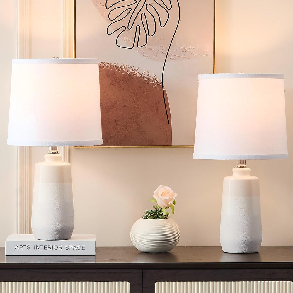 20.5" Ceramic Nightstand Lamps Set of 2 for Bedroom, White End Table Lamps