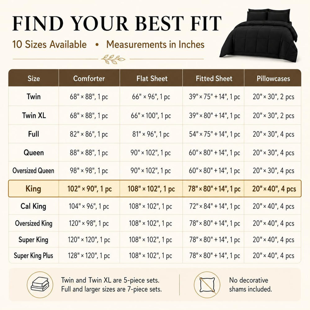 CozyLux King Size Comforter Set Black - 7 Pieces Bed in a Bag