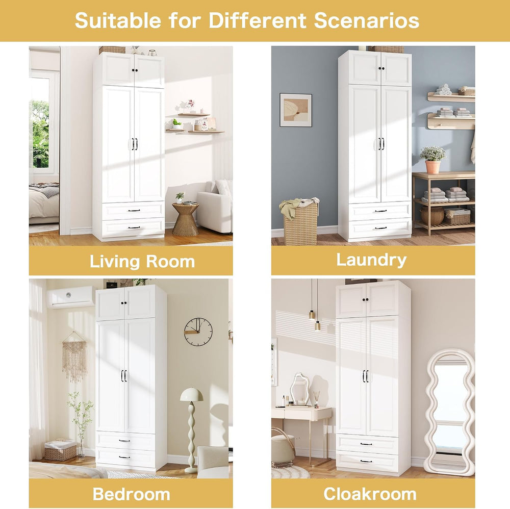 White Armoire Wardrobe Closet with 2 Drawers: 89" H x 31.5" W