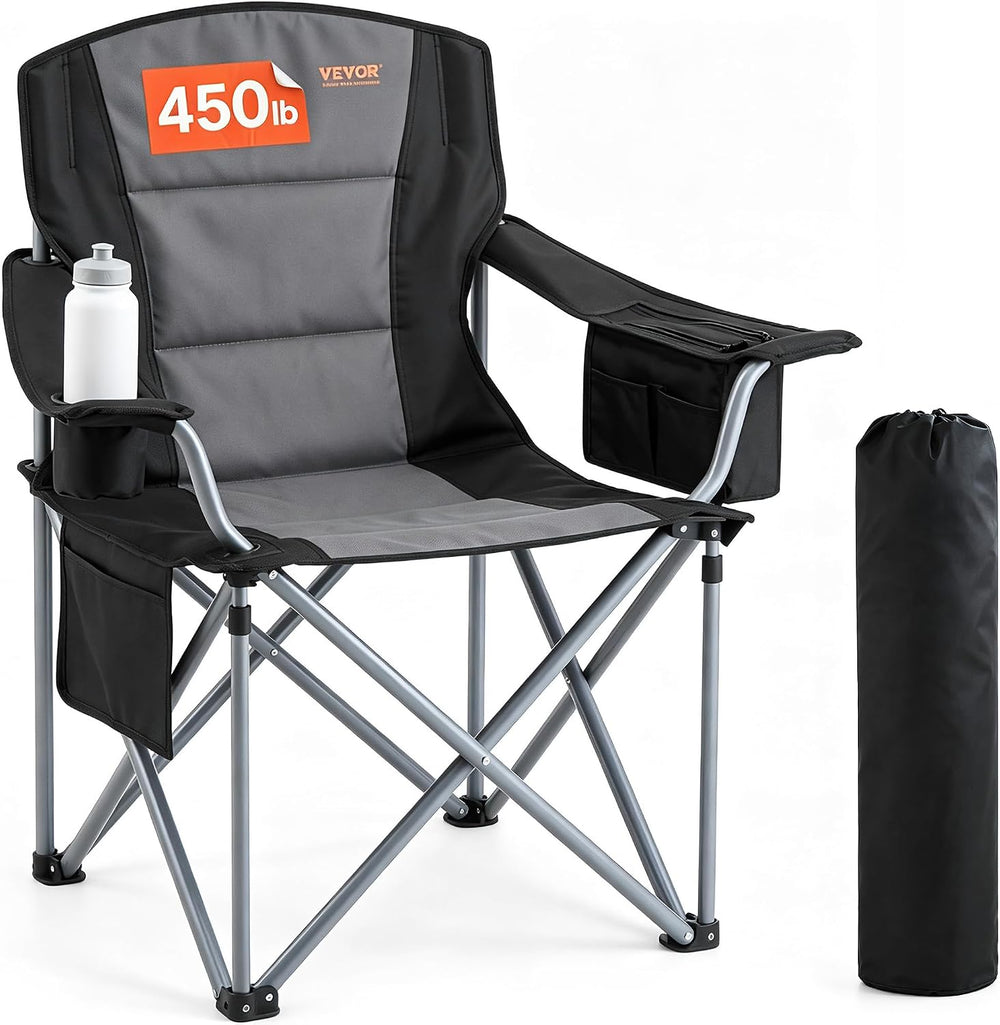 VEVOR Oversized Camping Folding Chair, Portable Heavy Duty Outdoor Quad Lumba...