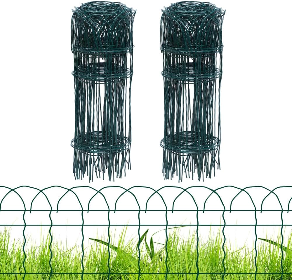 PROWORX Green Small Garden Fence Border Curve Wire Fencing 14”x40’(2 Rolls)