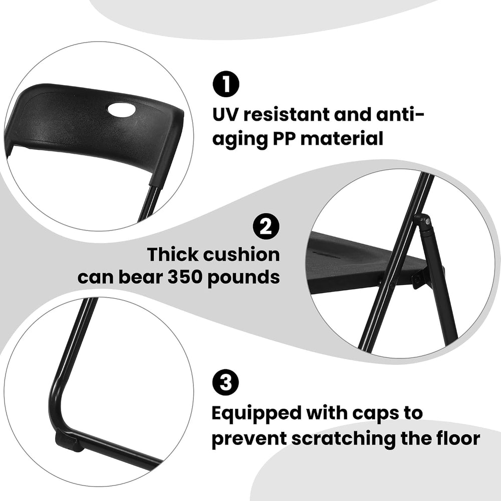 10 Pack Black Plastic Folding Chairs for Outside Portable Foldable