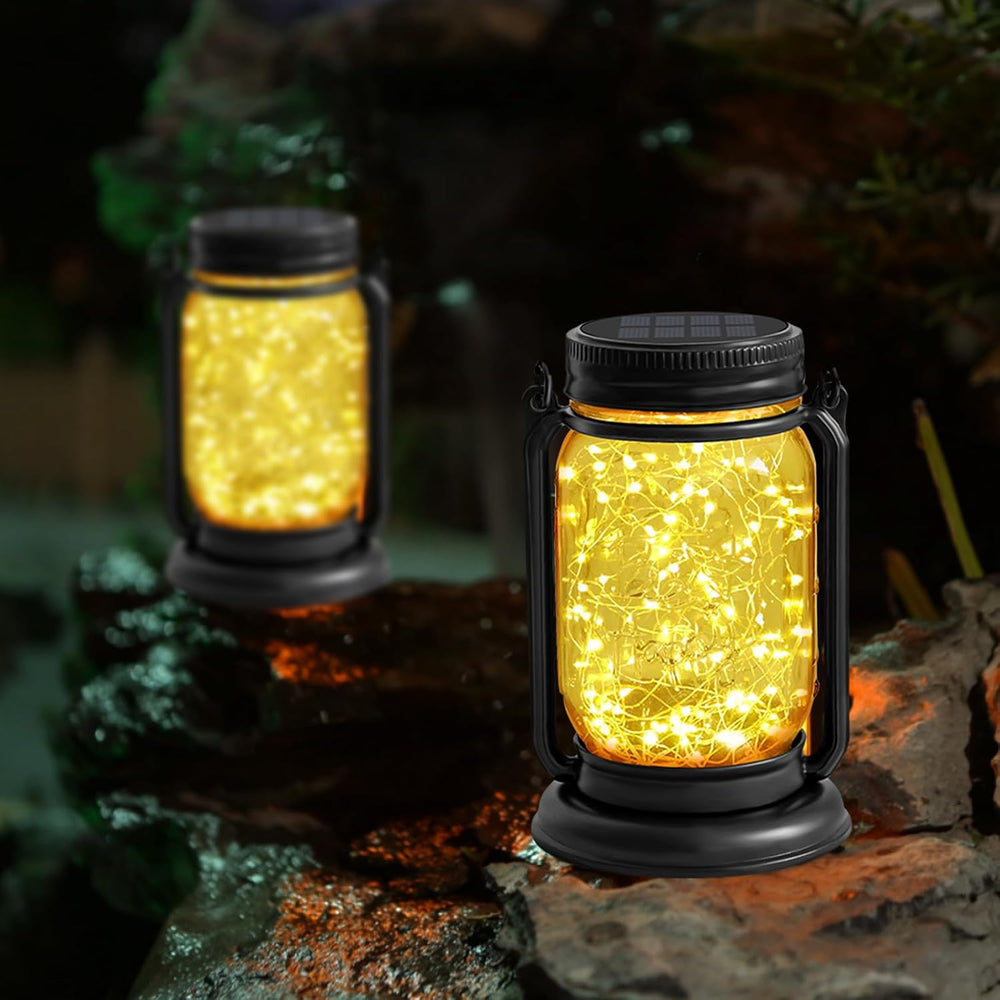 4Pack Hanging Solar Lantern,Vintage Glass Mason Jar Solar Fairy Lights
