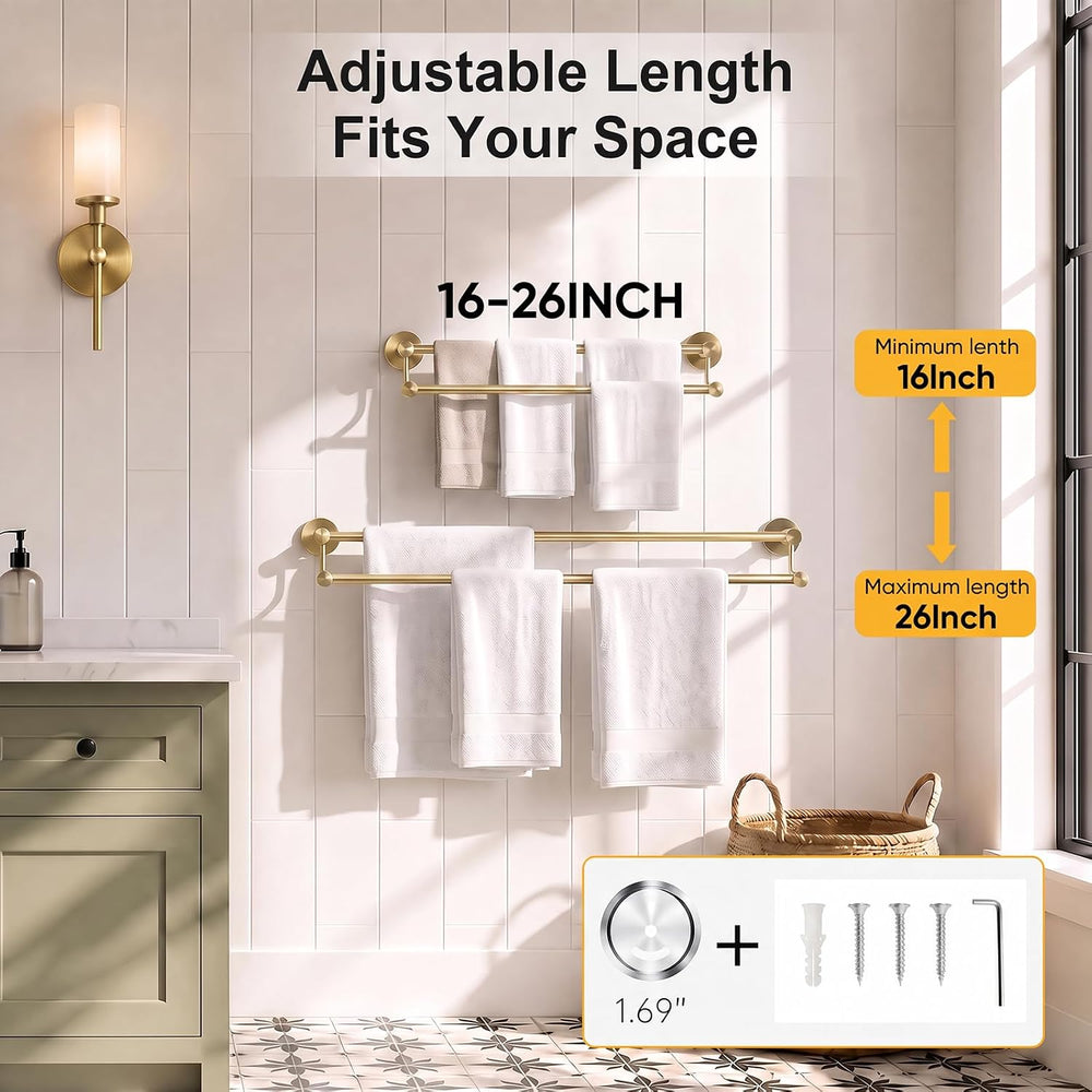 BESy Double Towel Bar Towel Rack for Bathroom Wall Mounted Brushed Gold