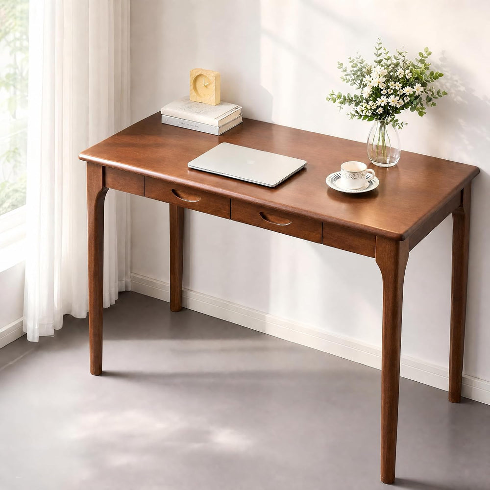 47" Solid Wood Desk with Drawers, Small Writing Desk & Wooden Comput...
