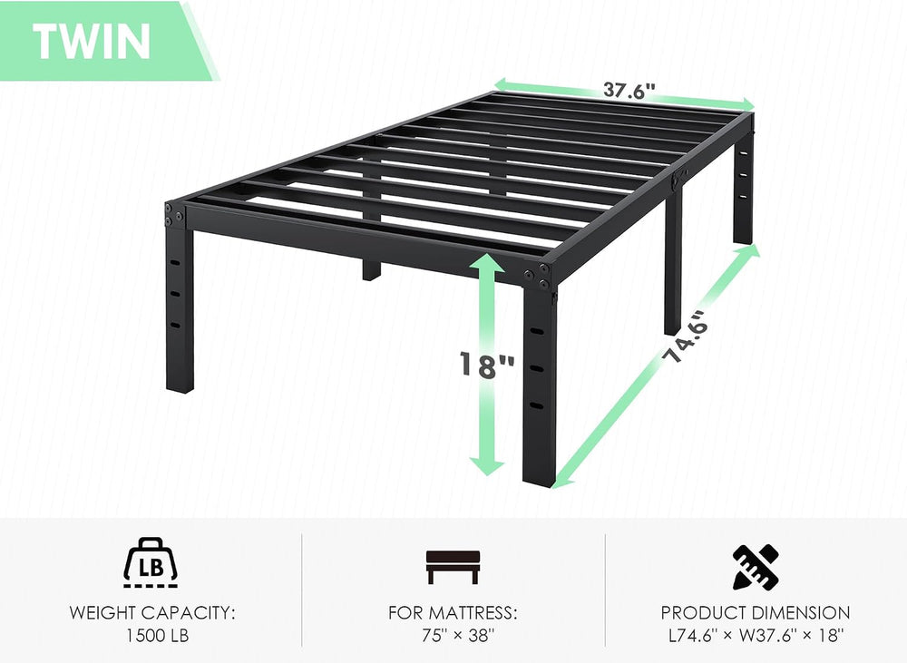 QEROMY Twin Bed Frame - 18 in Sturdy Platform Bed Frame Twin Size