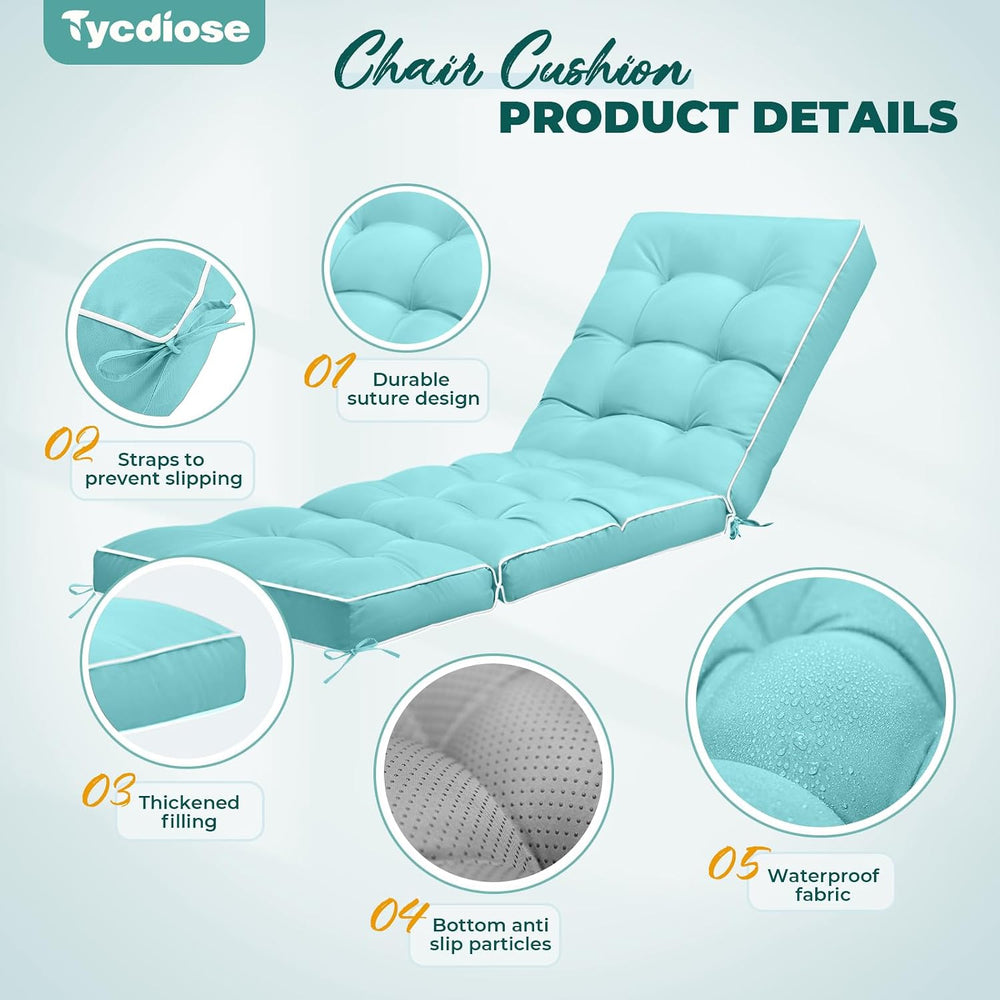 Outdoor Chaise Lounge Chair Cushion, Waterproof Non-Slip Patio Chaise Lounge ...
