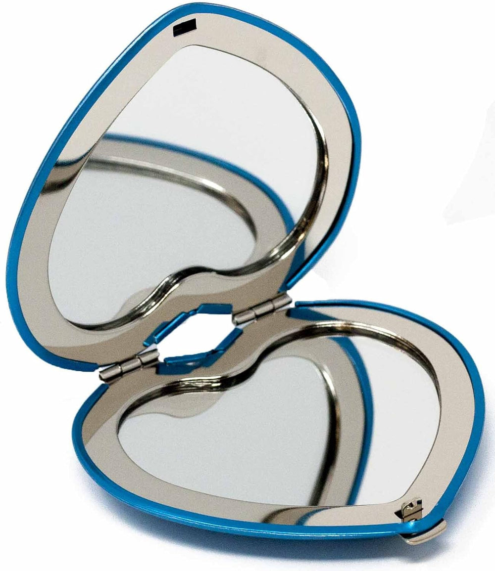Set of 3 Contemporary Heart-Shaped Compact Mirrors with Reflective Finish (Blue)