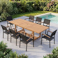 Amazonia Trentino 9 Piece Extendable Patio Dining Set | Teak Finish Table and Sling Black Chairs| Durable, Quick Dry Ideal for Outdoors