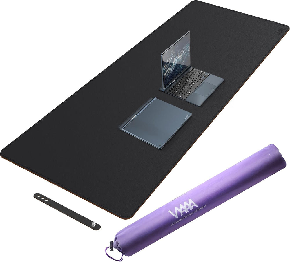 Vyaaa 63" x 24" PU Leather Desk Mat, Black Large Mouse Pad