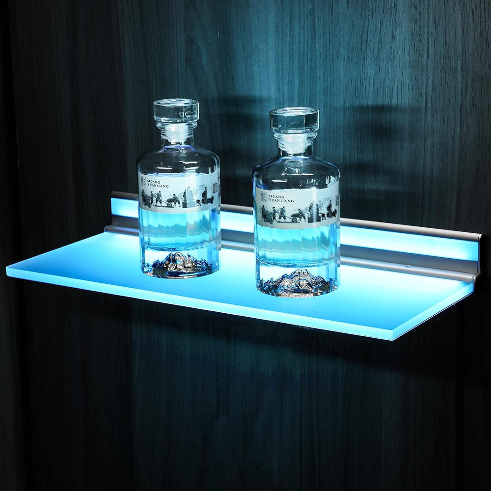 Smart Floating Shelves with Lights, LED 2-Tier Wall Mounted Acrylic Shelf