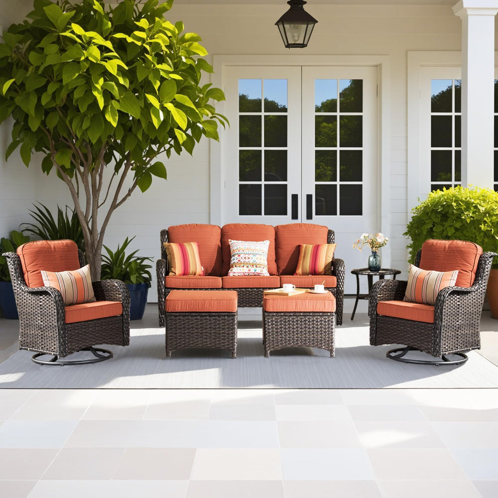 ovios 6-Pieces Patio Furniture Set, Outdoor Wicker Sofa Couch with Swivel Gli...